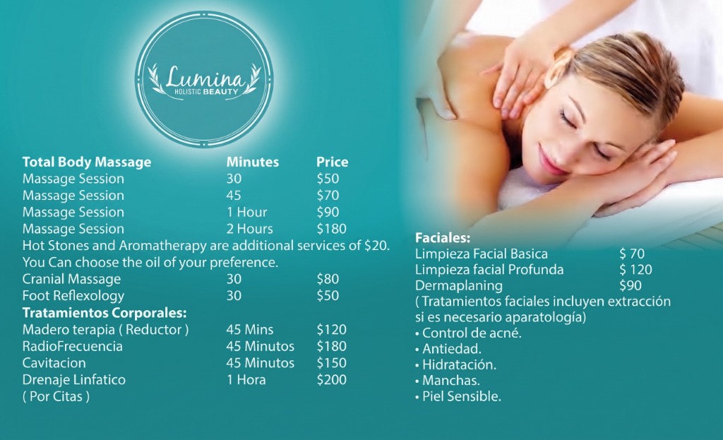 Carta Oficial de Precios Lumina Holistic Beauty